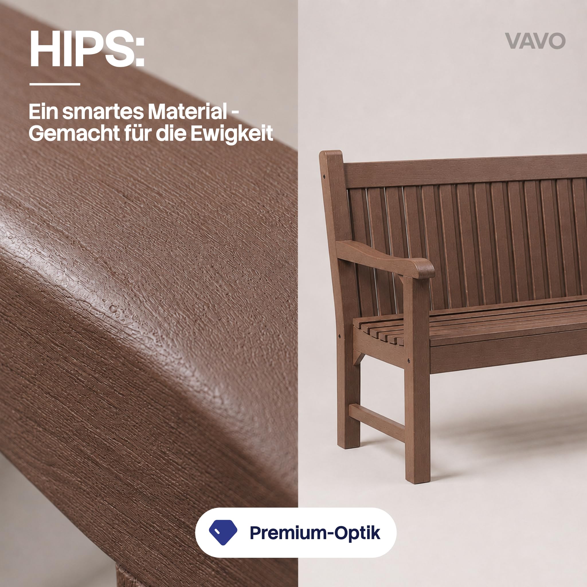 Gartenbank Wetterfest Braun – Outdoor Bank 2 Sitzer mit Rückenlehne | VAVO wetterfeste Gartenbank aus Kunststoff in Holzoptik – Outdoor Bank 2 Sitzer mit Rückenlehne (Braun)