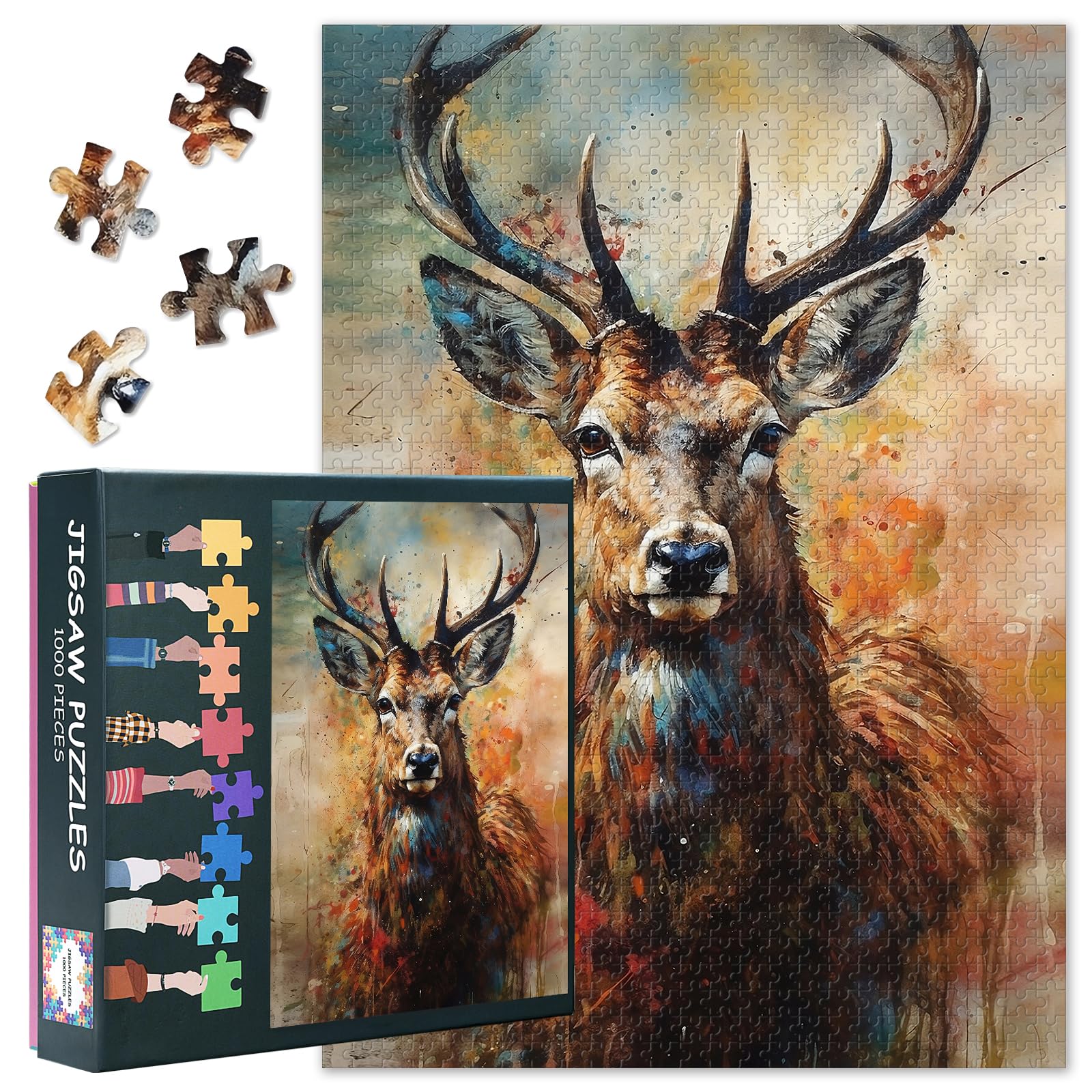 Deer Jigsaw Puzzles Wild Animal Jigsaw Puzzle for Adults 1000 Elk Portrait Adult Puzzle Challenging Games1000 Pieces for Adult 50x70cm