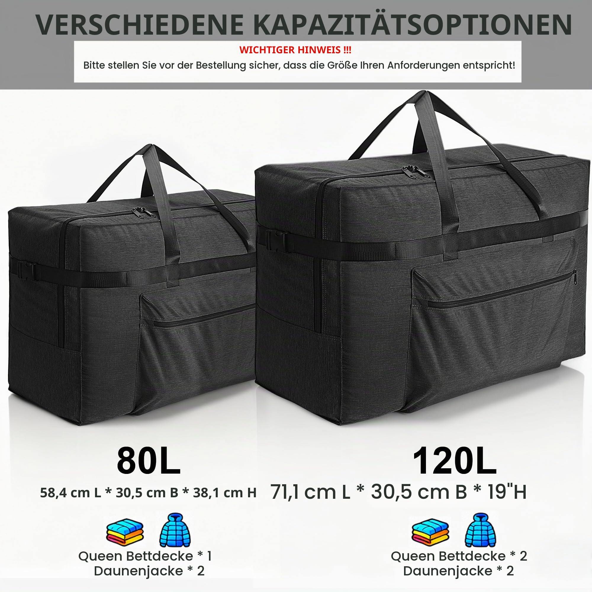 120L Reisetasche Groß, Wassserabweisend & Faltbare, Reisetasche Handgepäck für Reisen, Umzüge, Urlaub, Aufbewahrungstasche für Herren Damen