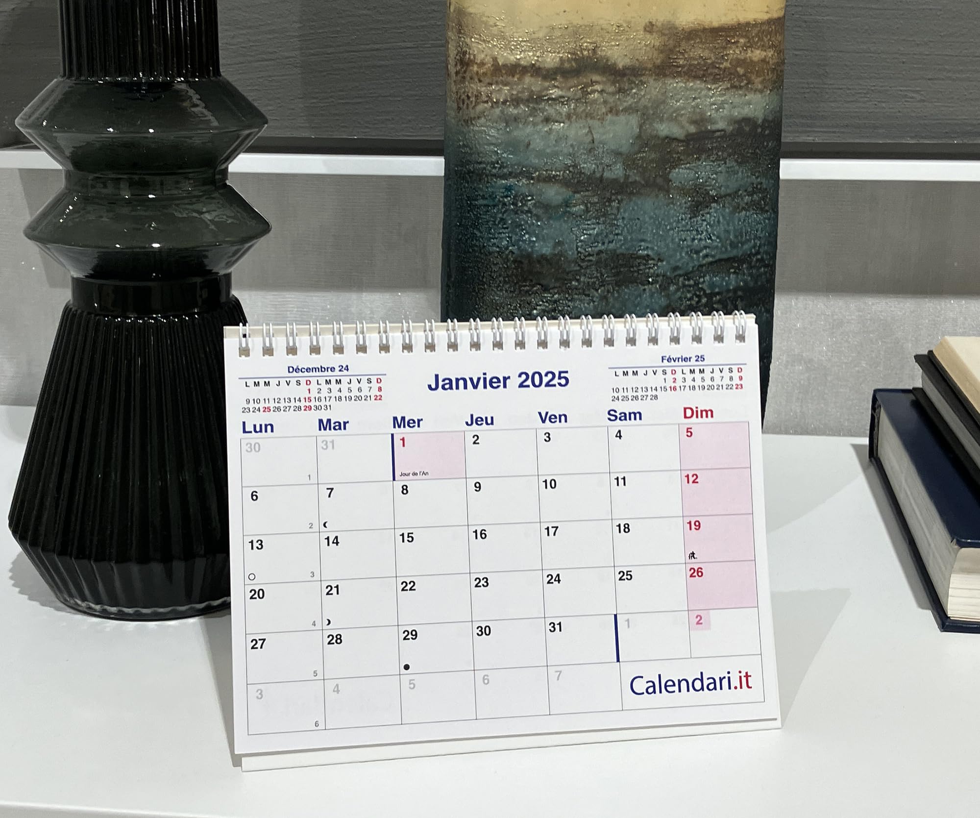 Calendrier Éphéméride 2025 Bloc De Bureau - Date à Gauche, Rendez-vous à Droite - Janvier à Décembre
