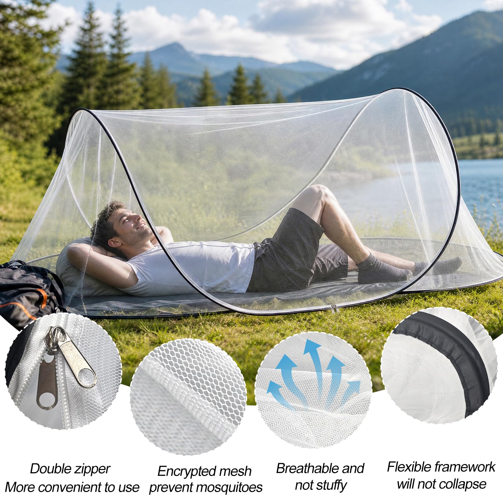 YADODO Moskitonetz Bett Reise Faltbar Pop up Mückennetz Bett 90X 200x 60cm Mücken Mosquito Netz Bett Reise Moskitozelt Mückenzelt Outdoor Camping Moskitonetz Zelt mit Boden für Bett Camping