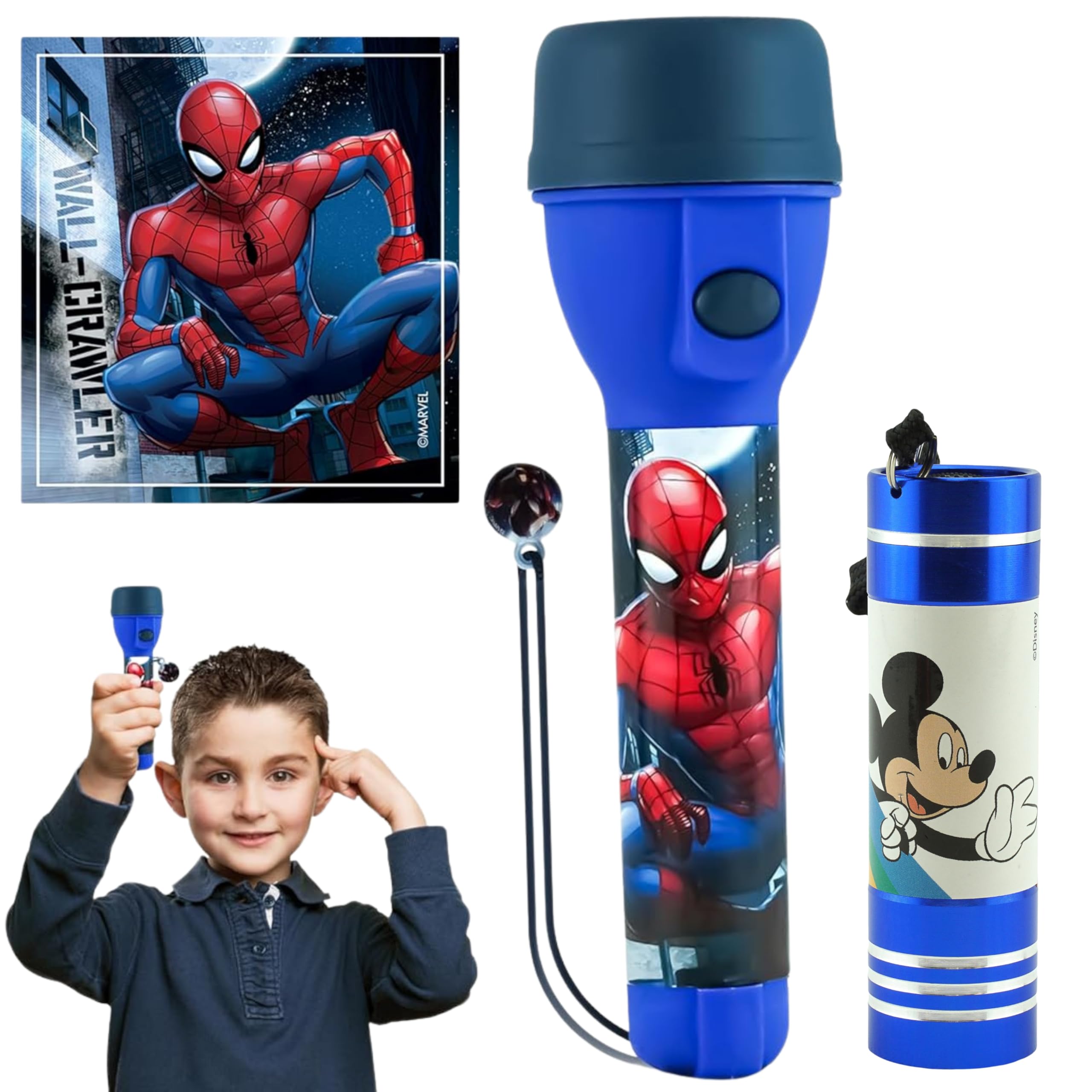 SRV Hub 2Pcs LED Torches for Kids, Super Bright 9 LED Aluminium Flashlight, Water Resistant Design Plastic Big Torch, Battery Operated Emergency Night Lights with Lanyard, Gift for Kids 3+ Years