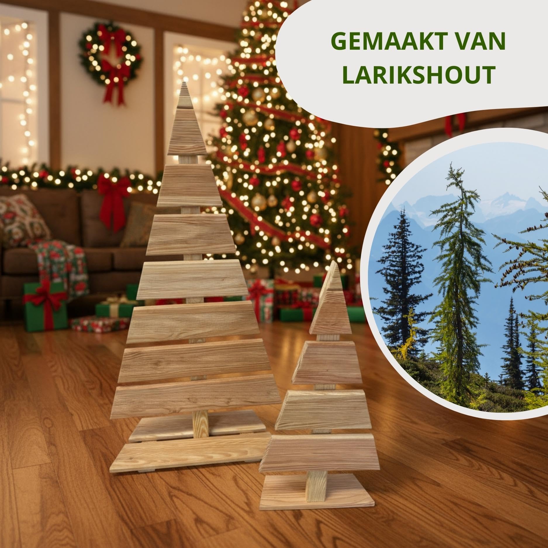 Be4nature Geïmpregneerde Houten Kerstboom Set Van 2 Donkergroen Handgemaakte Dennenbomen Voor Binnen Buiten Zelf Te Creeren Kerstdecoratie