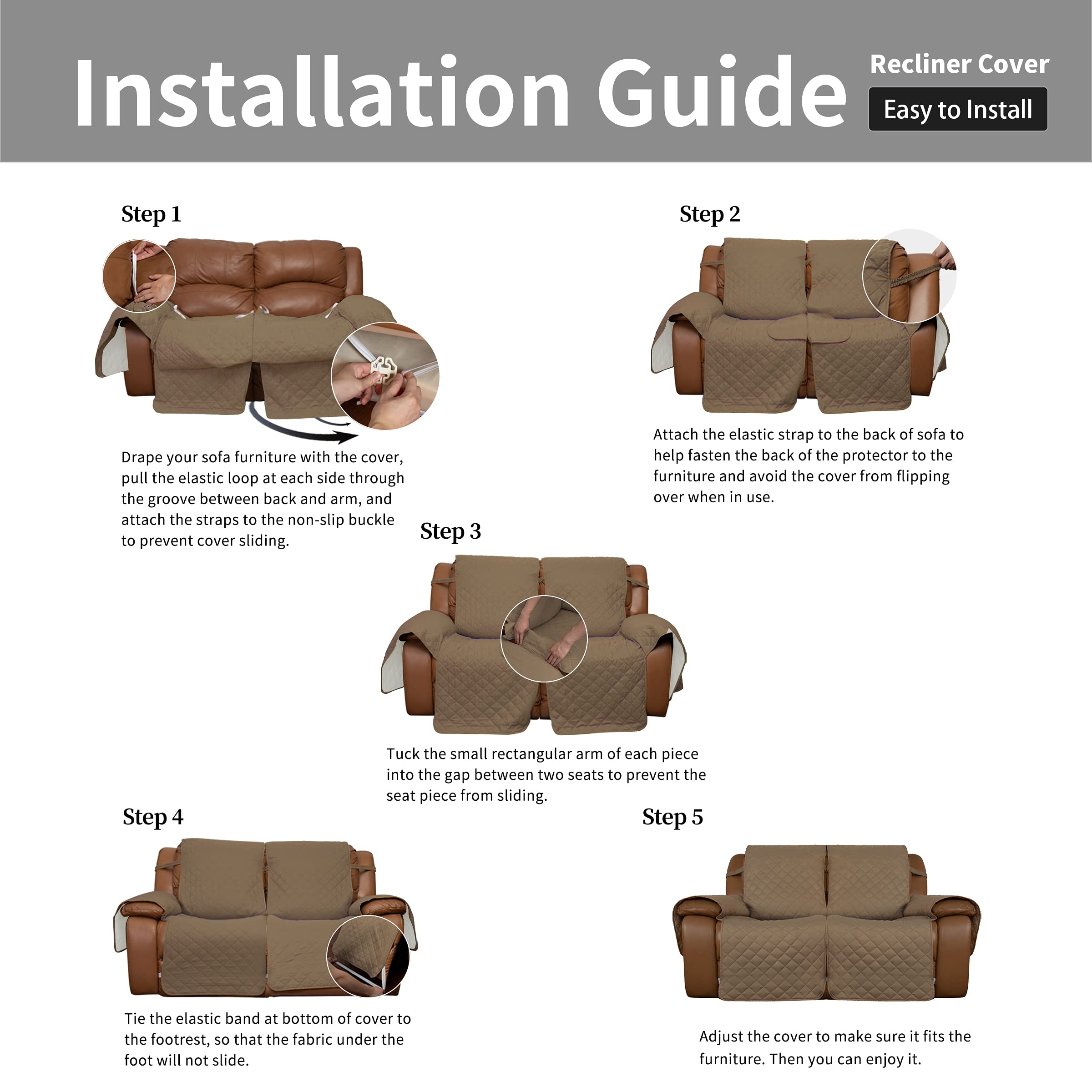 EasyGoing Loveseat Recliner Cover with Console, Reversible Couch Cover