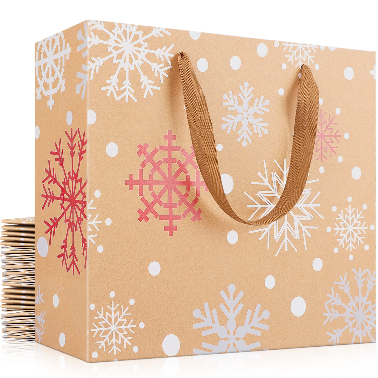 EUSOAR Christmas Large Snowflake Gift Wrap Bags, 20 Pack 12.5x4.5x11 Shopping Bags with Handles Bulk, Merchandise Retail Wrapping Bags for Business, Grocery, Boutique, Party Favor, Christmas Eve