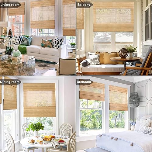 Miniatura 4 de LazBlinds Persianas Romanas de Bambú sin Cordón, Tratamiento de Ventana con Filtrado de Luz, Persianas de Bambú Enrollables para Ventanas, 23'' An x