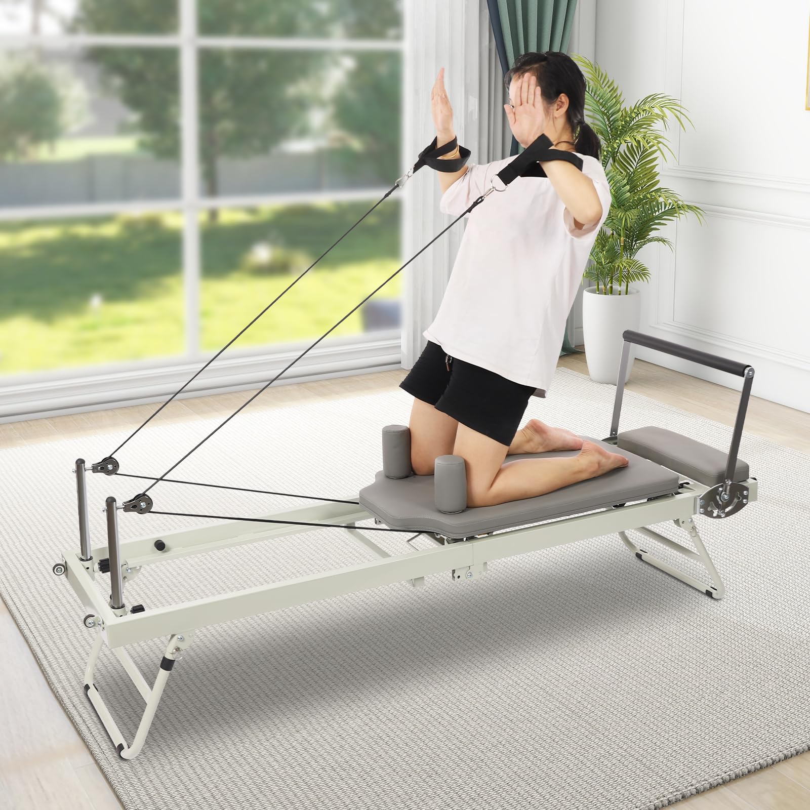 Pilates Reformer Machine Foldable Pilates Machine Maximum Weight Capacity 264 lbs Pilates Equipment for Home, Gym Workouts (Grey)