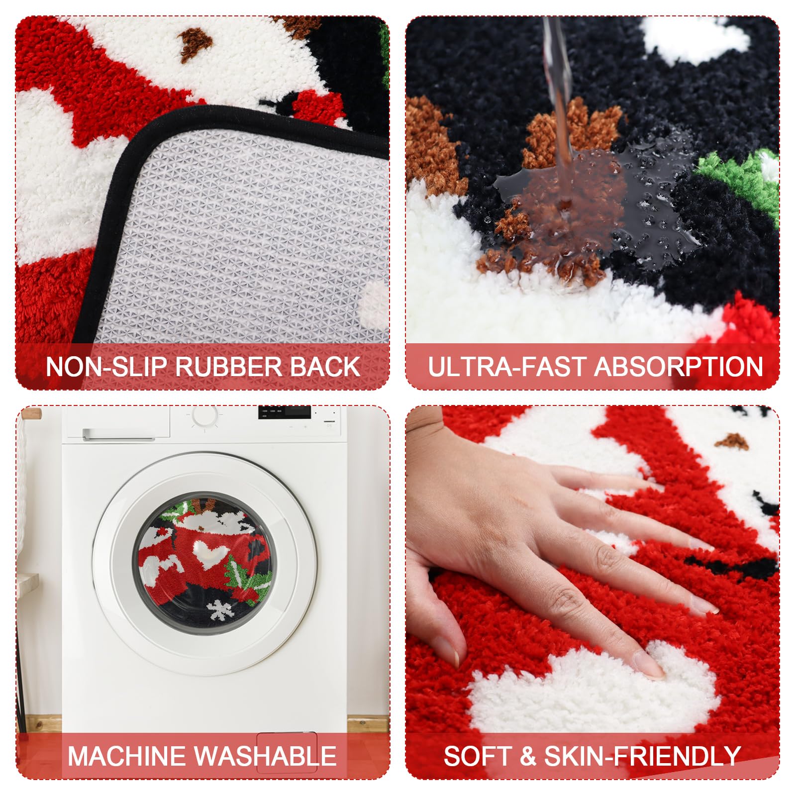 Badezimmerteppich, Weihnachtsmotiv, schwarze Badematte, Küchen- und Outdoor-Teppich, 81,3 x 50,8 cm, schwarze Tasse, 81,3 x 50,8 cm