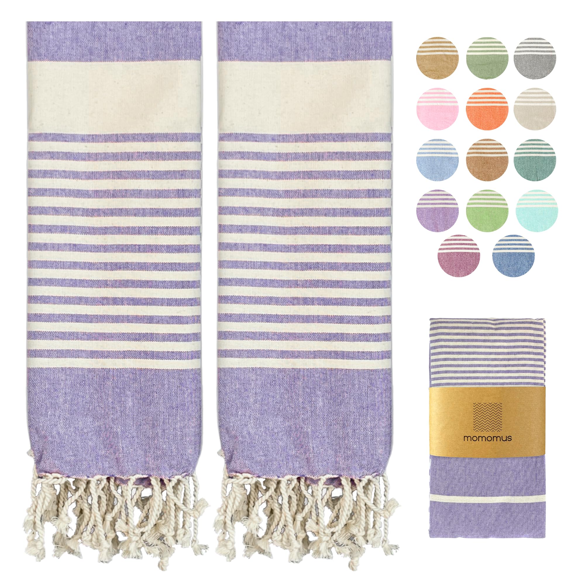 MOMOMUS Pack de 2 Foutas XL o Toallas de Playa Grandes de Algodón 100% - Absorbentes, Ultrasuaves, Compactas - Ideal como Pareo y Toalla para Sauna, SPA y Piscina - Lila, 90x180cm