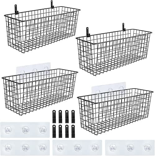 4 Set [EXTRA LARGE] Hanging Wall Mount Storage Baskets with