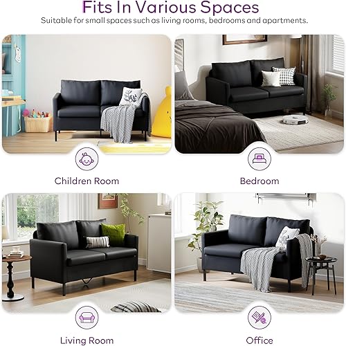 Miniatura 34 de TYBOATLE Sofá biplaza tapizado de tela de lino de 51 pulgadas de ancho para sala de estar, asientos de dos plazas con patas de hierro para espacio