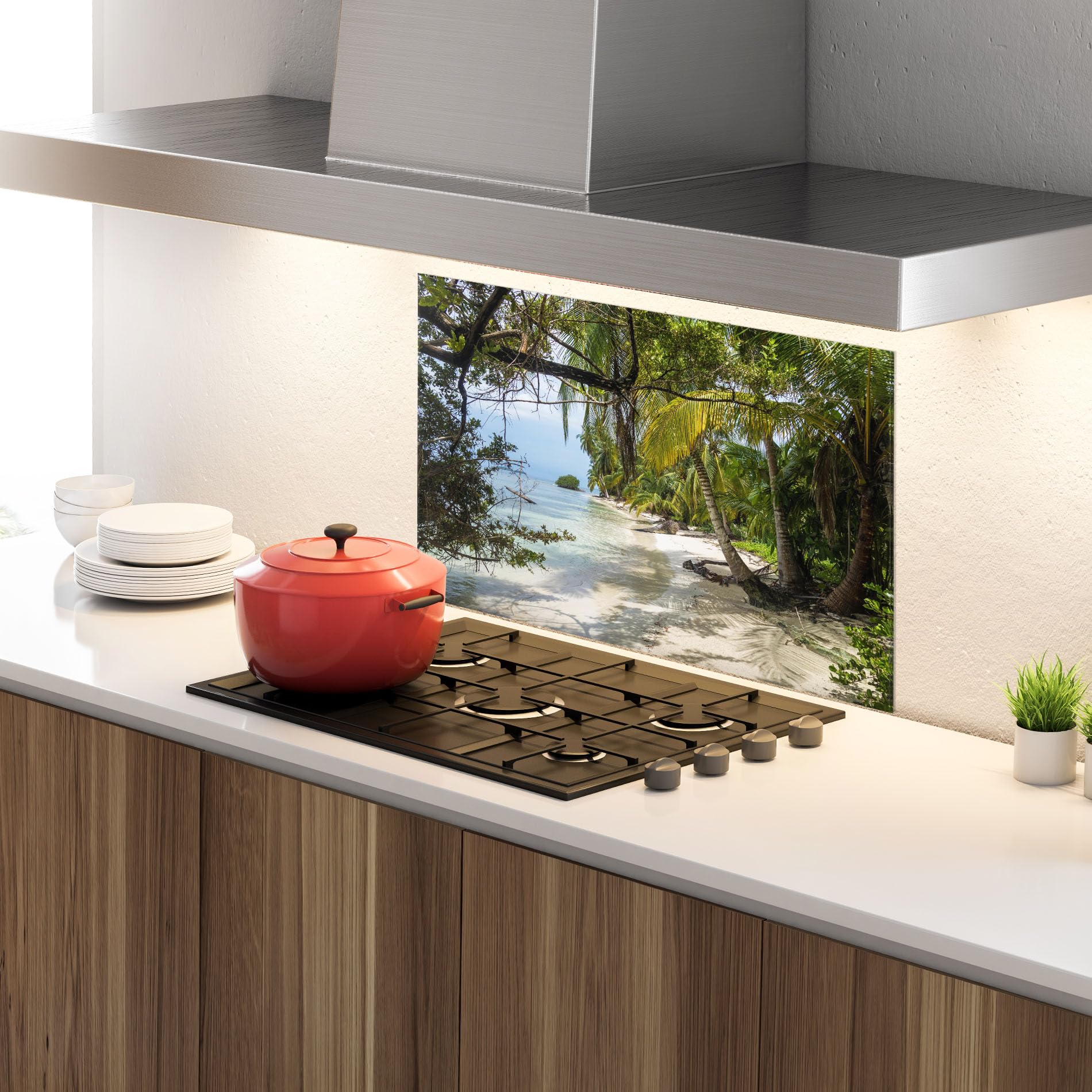 ARTHUB® Crédence de Cuisine en Verre 70x100 cm, Island Beach | Protection Contre Les éclaboussures, Revêtement Mural en Carreaux, Plaque en Verre, Verre trempé, Paysages, Plages