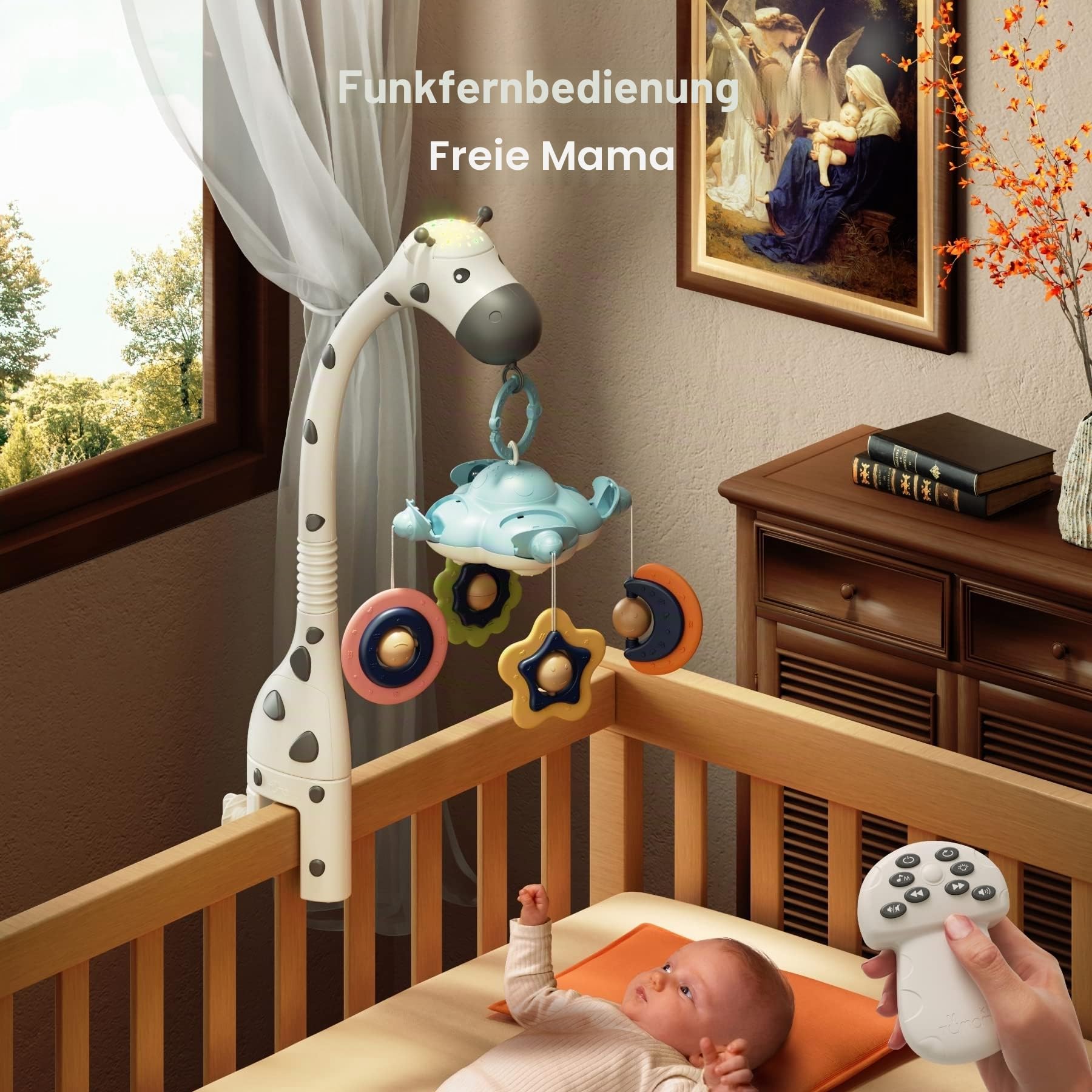 TUMAMA Mobile Baby Babybett, 3 in 1 Baby Mobiles für Bett mit Fernbedienung, Projektion Nachtlicht, Musik Spieluhr, Babybett Zubehör Sensorisches Spielzeug Für Mädchen Junge Kinder Geschenk