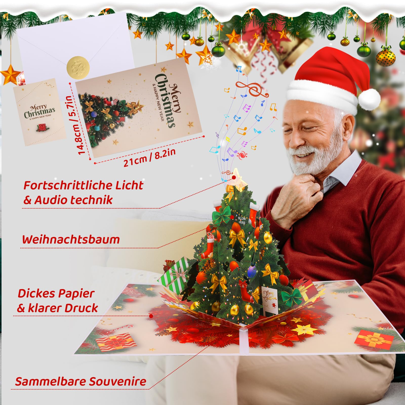 Biglietto di Natale pop-up fai da te, PDF scaricabile immediatamente, attività artigianale stampabile per bambini e adulti, crea il tuo simpatico biglietto di Babbo Natale e renne - Italia