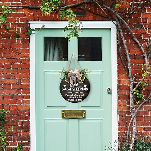 Miniatura 6 de Letrero redondo de madera para colgar en la puerta delantera, de 12 x 12 pulgadas, con texto en inglés Please Do Not Knock Or Ring The Bell