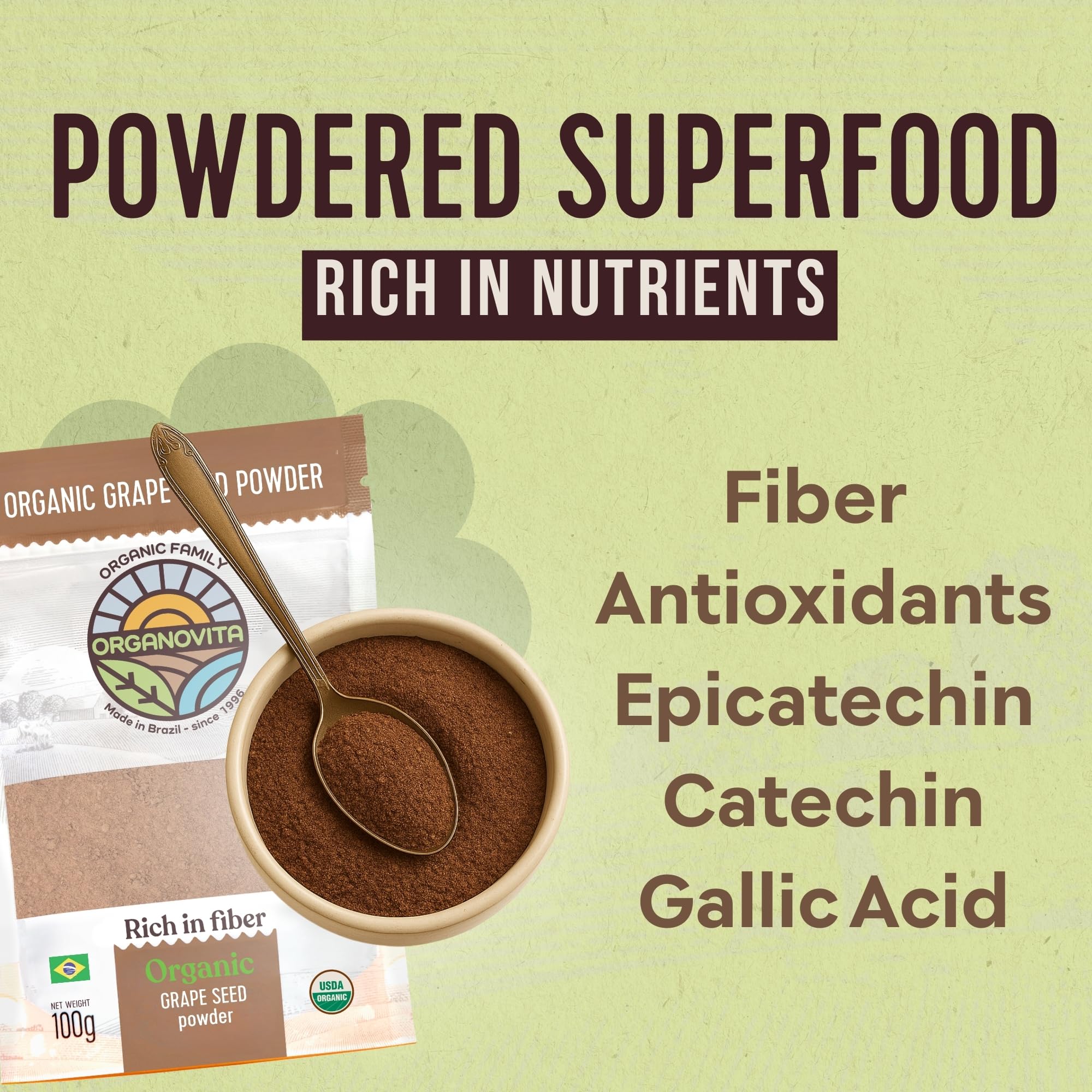 ORGANOVITA | Organic Grape Seed Powder | Blend in Smoothies, Cakes