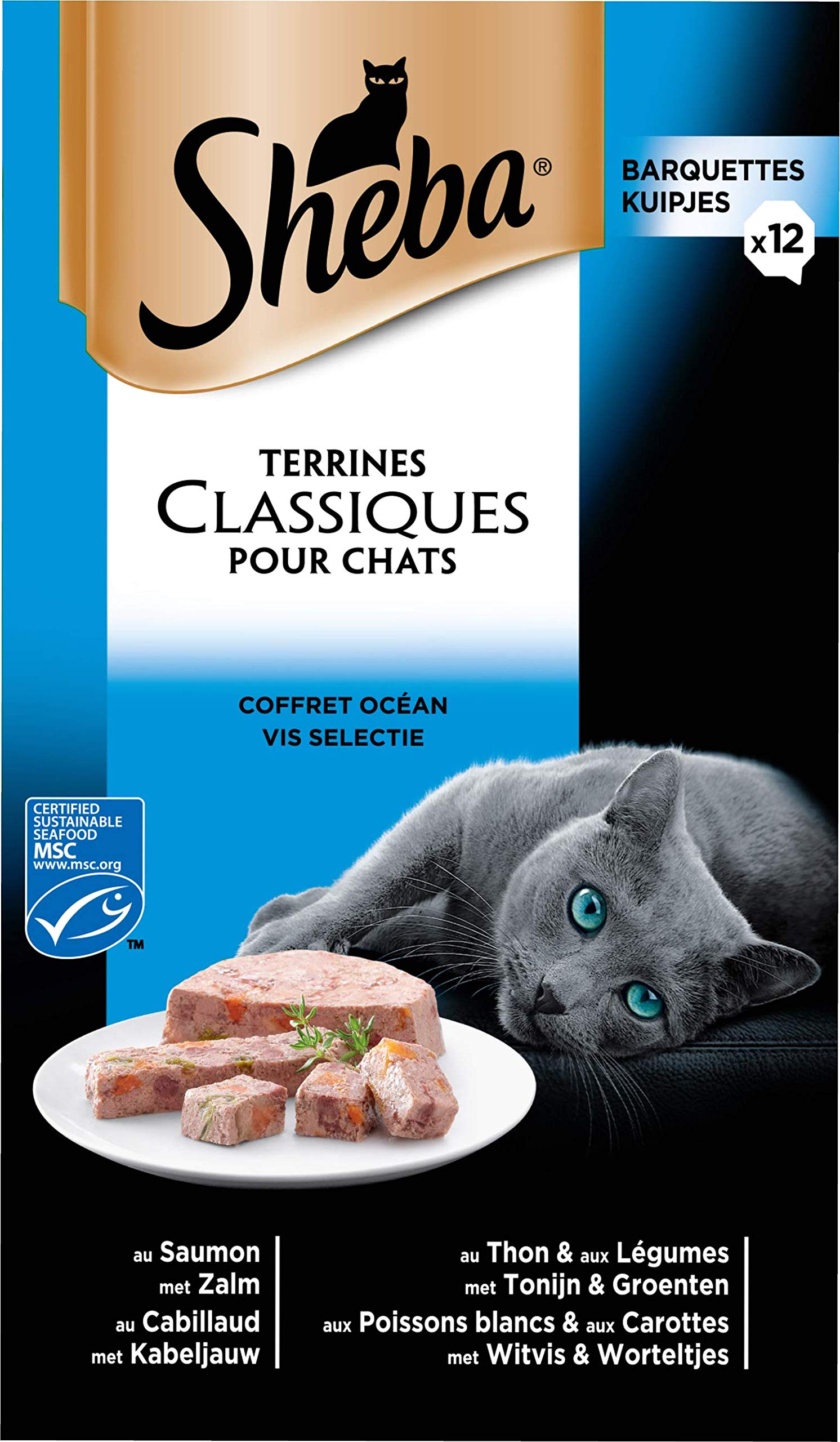 Mars Sheba Terrines Classiques - Barquettes pour Chat Adulte, Coffret océan, 72 barquettes de 85g