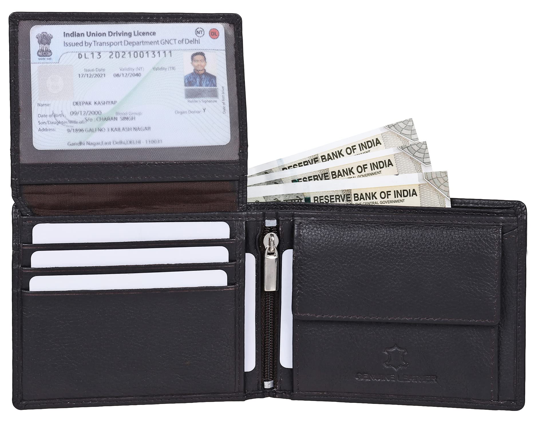 NAPA HIDE Leather Wallet for Men I Handcrafted I 6 Card Slots I 2 Currency & Secret Compartments I 1 Zipper & 2 ID Card Slots - Image 4 thumbnail
