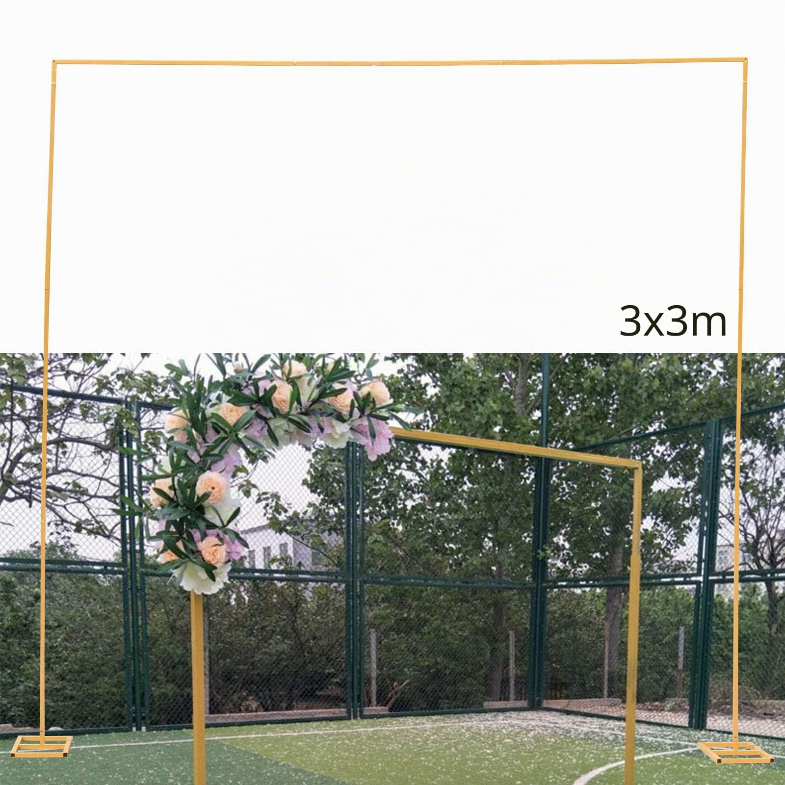 3 m x 3 m, arco per matrimonio, quadrato, rimovibile, per matrimoni, feste, sfondo (oro)