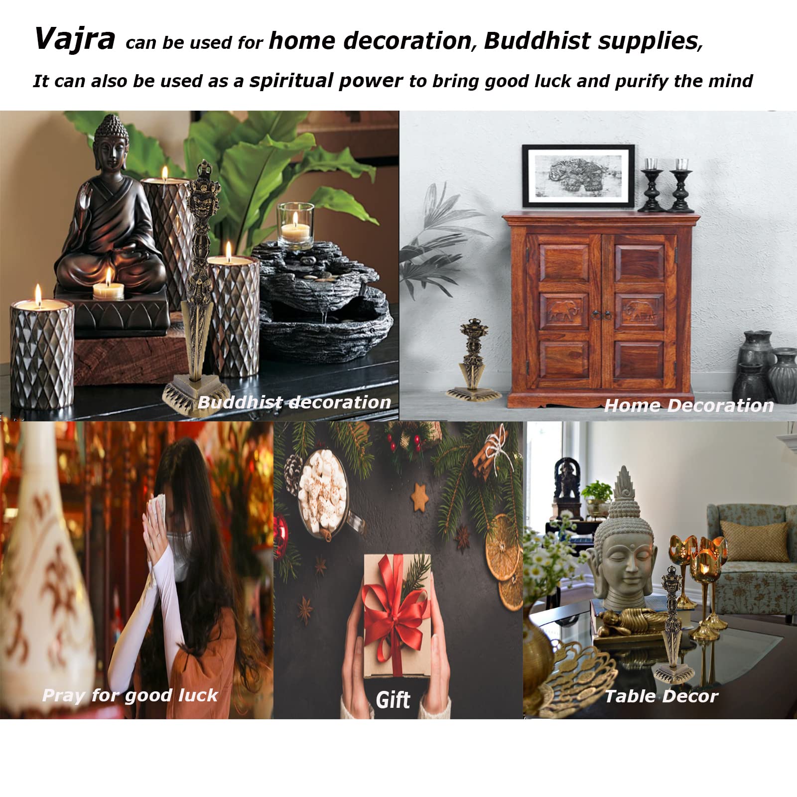 DAXINYANG Laiton Vajra Phurba, 17Cm Dorje Rituel Tibétain Népal Bouddhisme Kila Phurpa, avec Socle