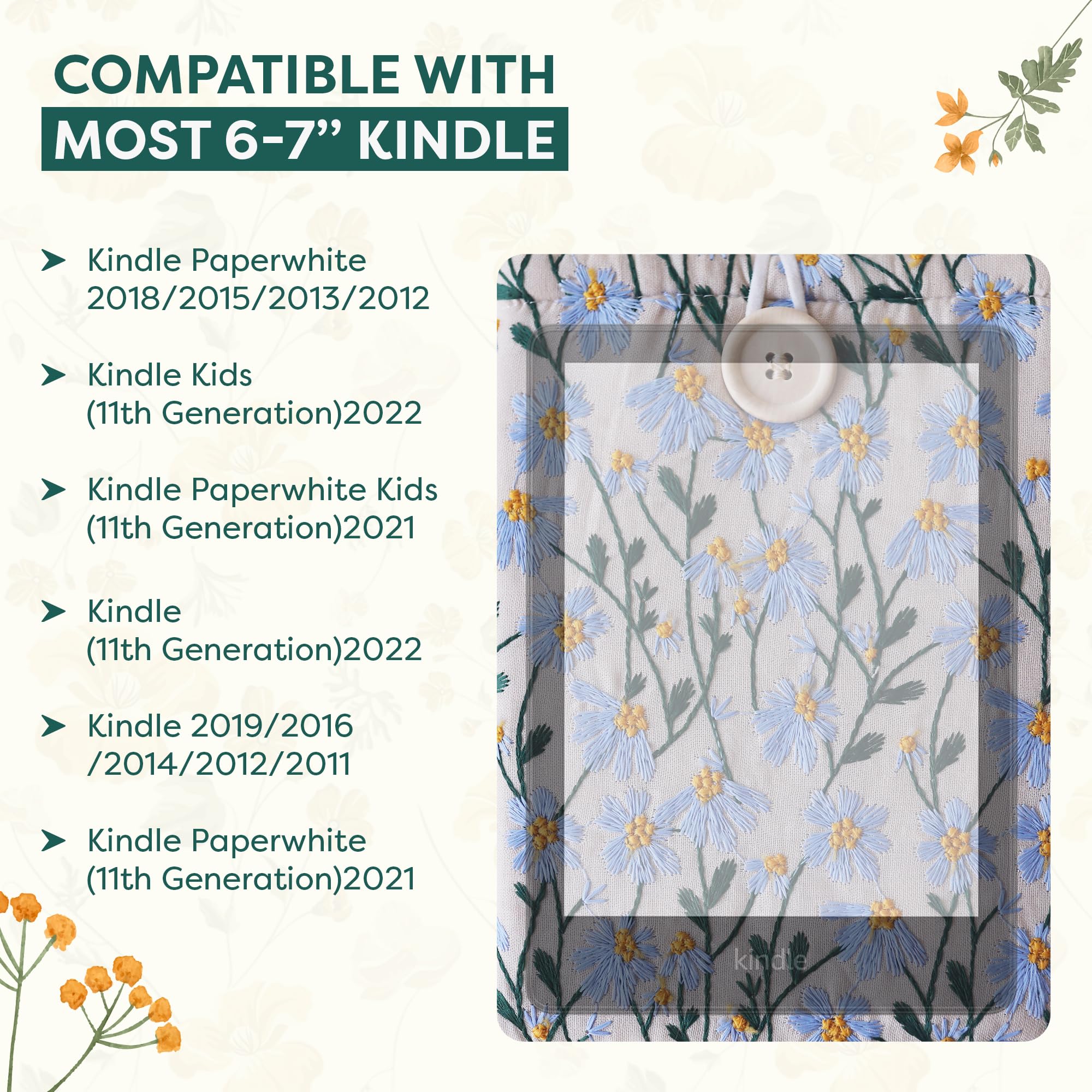 Amazon.com: Embroidered Fabric Sleeve for Kindle Paperwhite