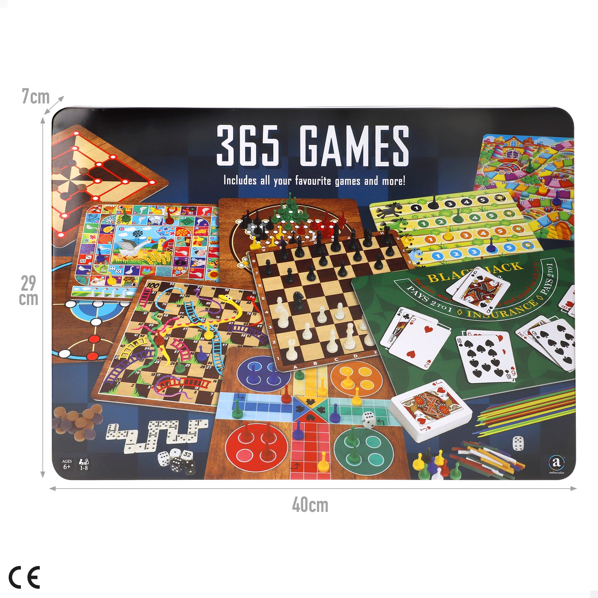 COLORBABY CB Games Pack 365 Juegos de Mesa, Caja metálica, 10 tableros multijuego, Fichas, 7 Dados, Juego de la oca, Backgammon, 1 a 8 Jugadores, Juguete Educativo, Juguetes +6 años (39521)