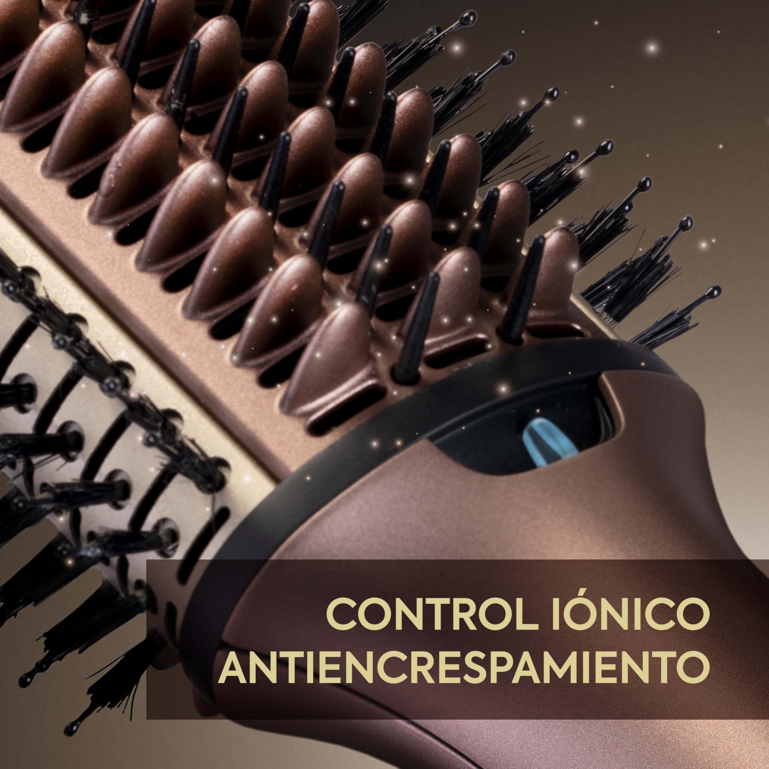 BaByliss Cepillo de Aire Air Power Volume 2 en 1 Secador de Pelo y Styler – Modo Húmedo y Seco, Cepillo Secador Moldeador, 3 ajustes de temperatura, Iónico, Cerámico, Dorado, AS95E