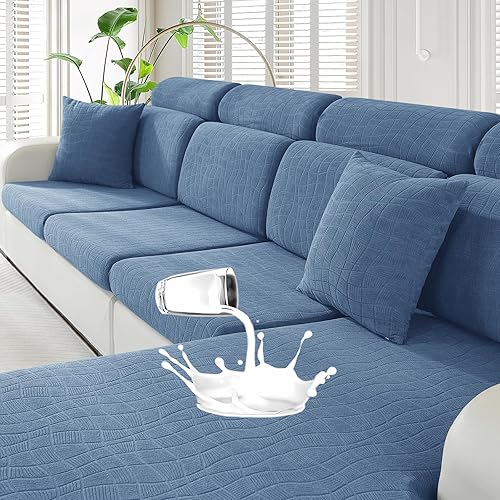 Miniatura 16 de MAXIJIN Fundas impermeables para cojines de sofá de 4 piezas para sofá seccional, funda deslizable para asiento, funda elástica para sofá seccional