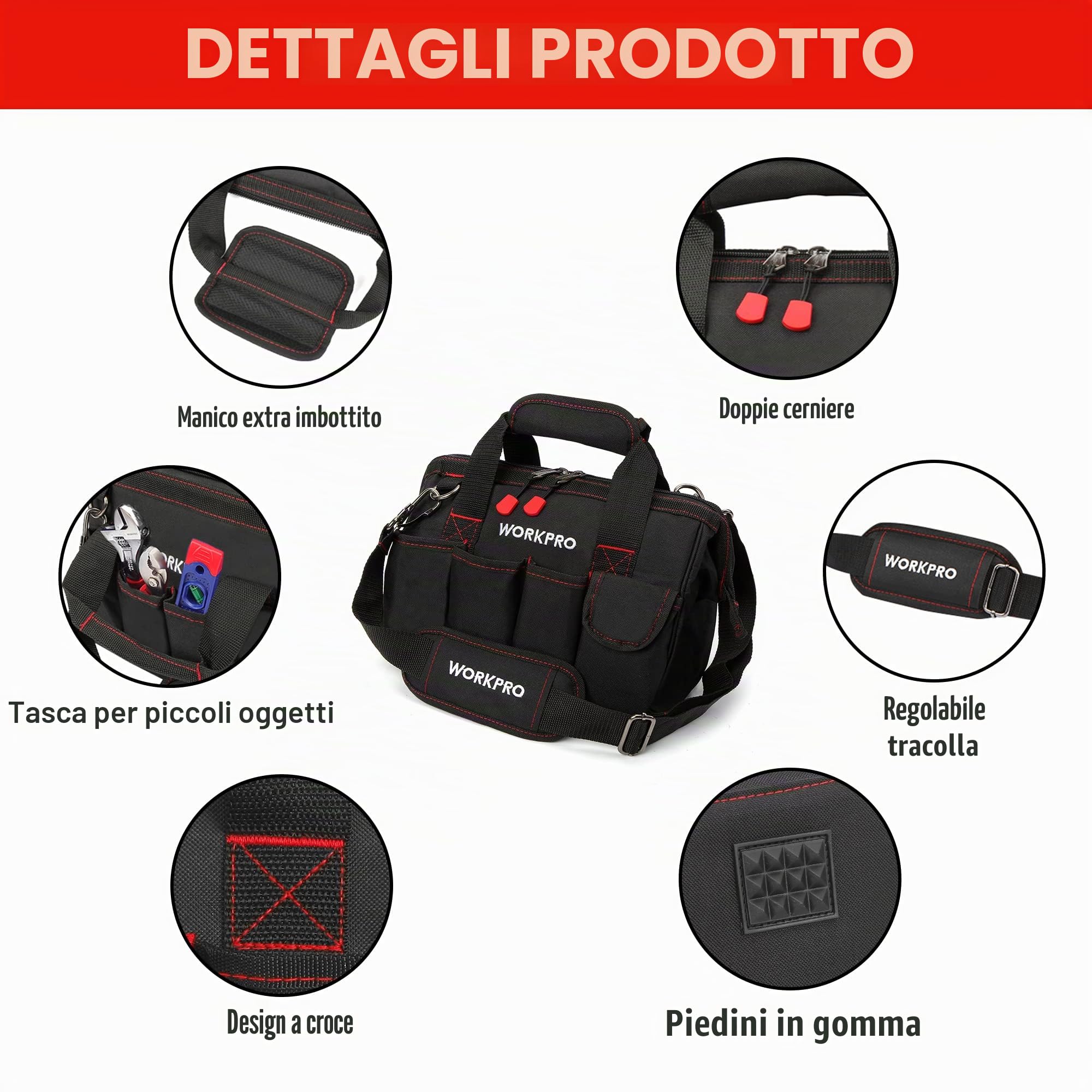 Workpro W081020 A Compact borsa porta attrezzi a bocca larga 30,5 cm