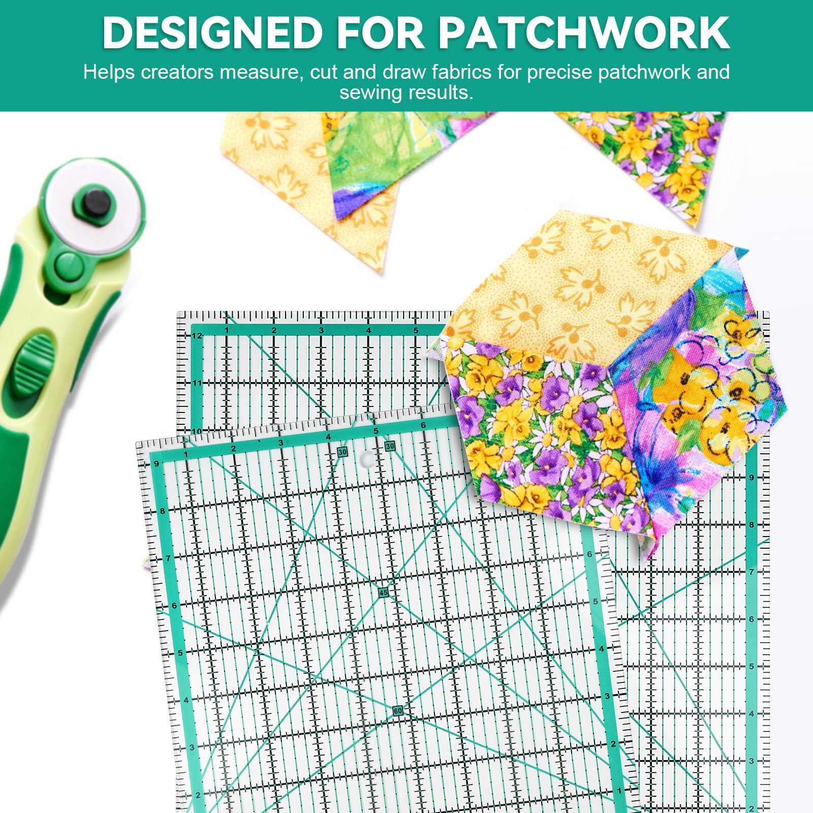 Set di 4 righelli quadrati per trapuntatura, modelli da cucito con 25 anelli antiscivolo, resistenti tagliati al laser per trapuntatura, scrapbooking e progetti artigianali (verde) (Rosa)