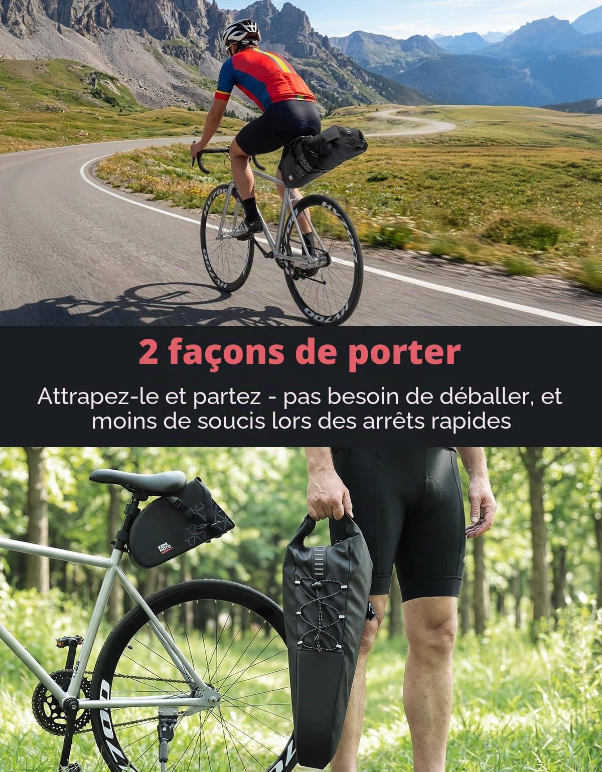 KEMIMOTO Sacoche de Selle Vélo Etanche, 13L Sac de Selle Velo Amovible avec Réfléchissant, Sacoche de Arrière pour Vélo Route de VTT BMX MTB