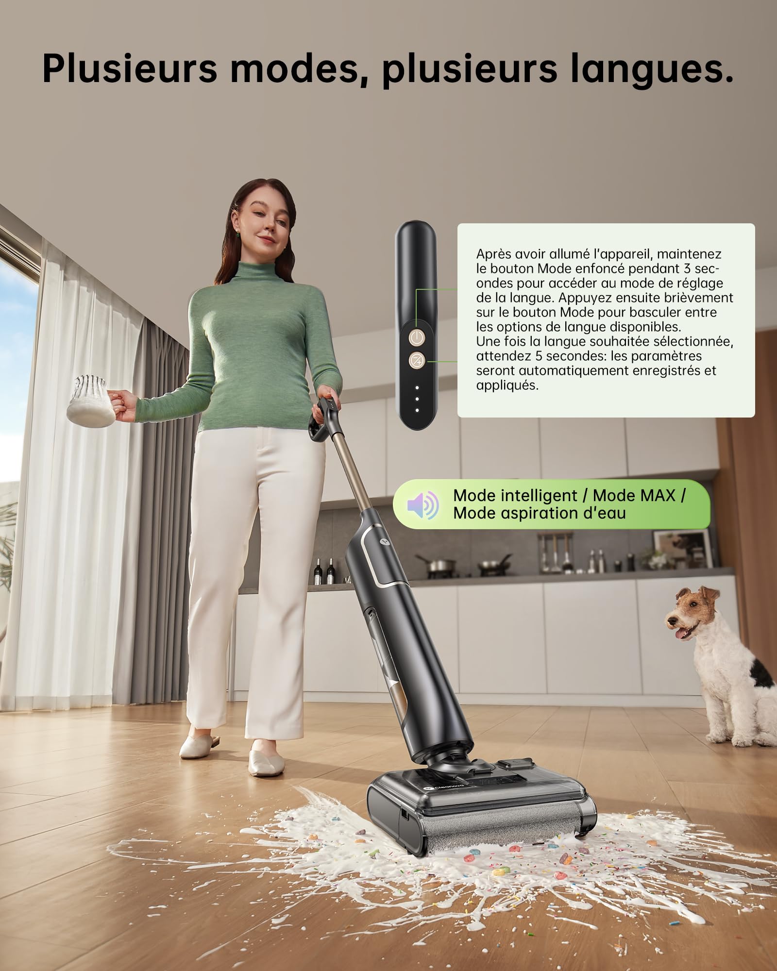 Vexilar X7 Aspirateur Laveur sans Fil, 8000Pa Pliage 180°, 3 Modes et Auto-Nettoyage, Réservoir 800ml, Lavage Pression et Anti-Enchevêtrement pour Tapis et Poils, avec Liquide de Nettoyage