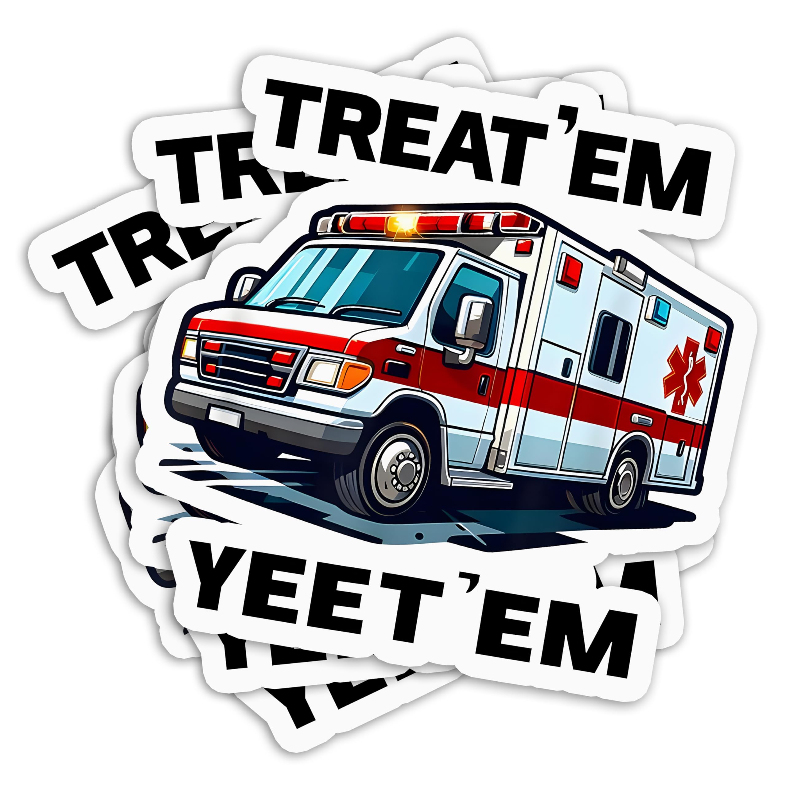Set 3Pcs Treat EM & Yeet EM Sticker Funny EMS Ambulance, Paramedic Medical Sticker Waterproof Die-Cut Vinyl Doctor Decal for Water Bottle Laptop Kindle Hospital Student Nursing Gifts (3 Inches)