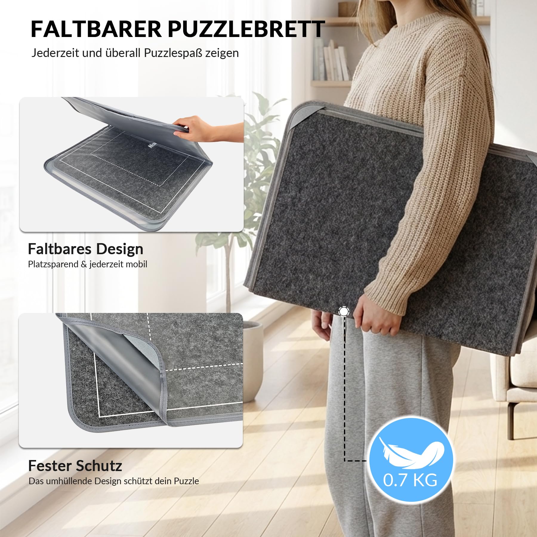 Nariolar Faltbares Puzzlebrett – Mit verstellbarem Ständer und schützender Abdeckung für bis zu 1000 Puzzlestücke