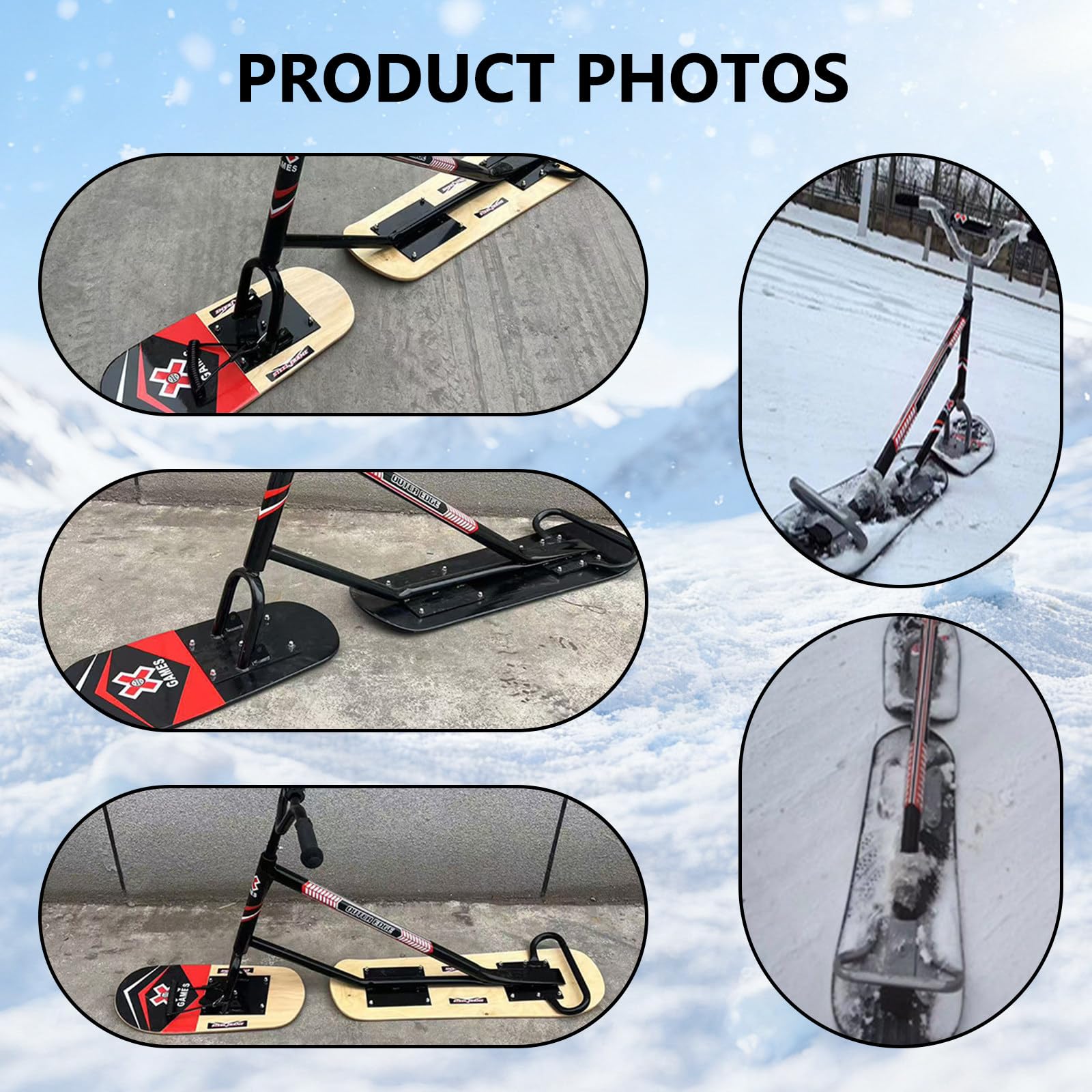 Scooter da Neve/Slitta da Snowboard Professionale, Adolescenti E Principianti Sci Rotanti A 360°, per Adulti con Sci Posteriori Rotanti E Anima in Legno A5 Black