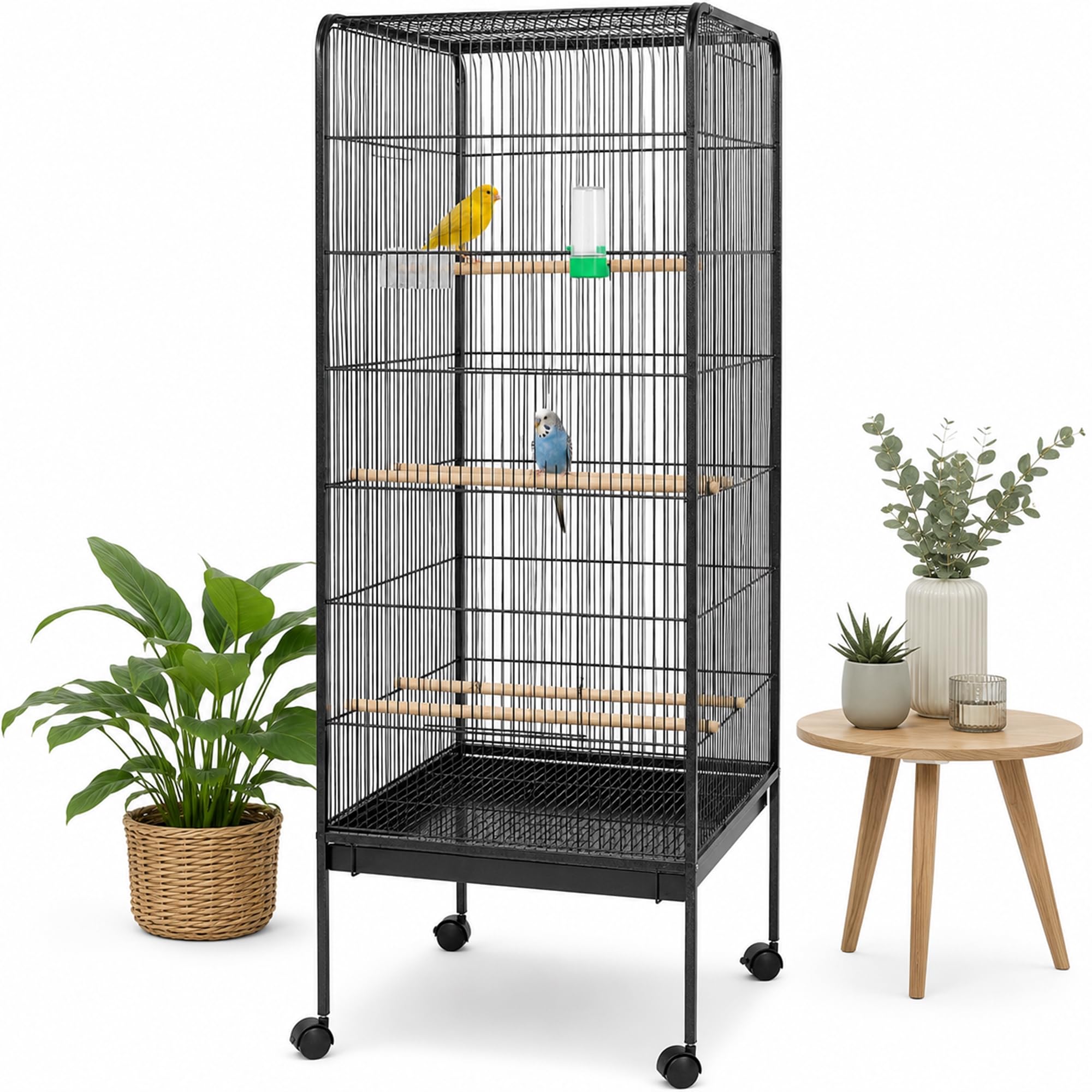 Mucola Vogelvoliere 146x54,5x54,5 cm pulverbeschichtetes Eisen Anthrazit | Vogelkäfig Vogelbauer Voliere groß mit herausnehmbarer Bodenwanne | Wellensittichkäfig Papageienkäfig Vogelhaus Gitter