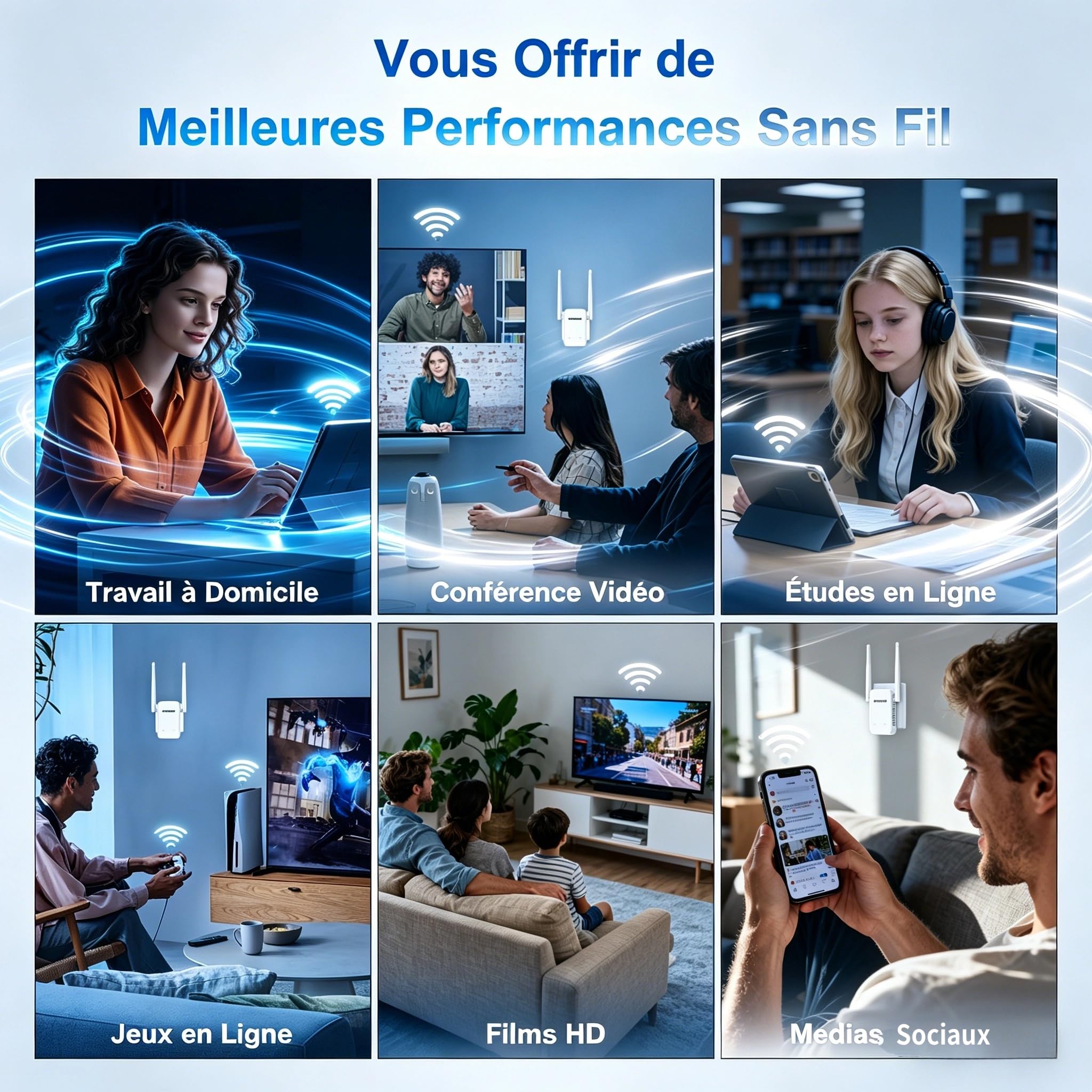 COMFAST Répéteur WiFi Puissant, N300 Mbps Amplificateur WiFi 2,4GHz Repetiteur WiFi Puissant sans Fil avec 2 Antennes, WPS Fonction, Extender WiFi Compatible avec Toutes Les Box Internet