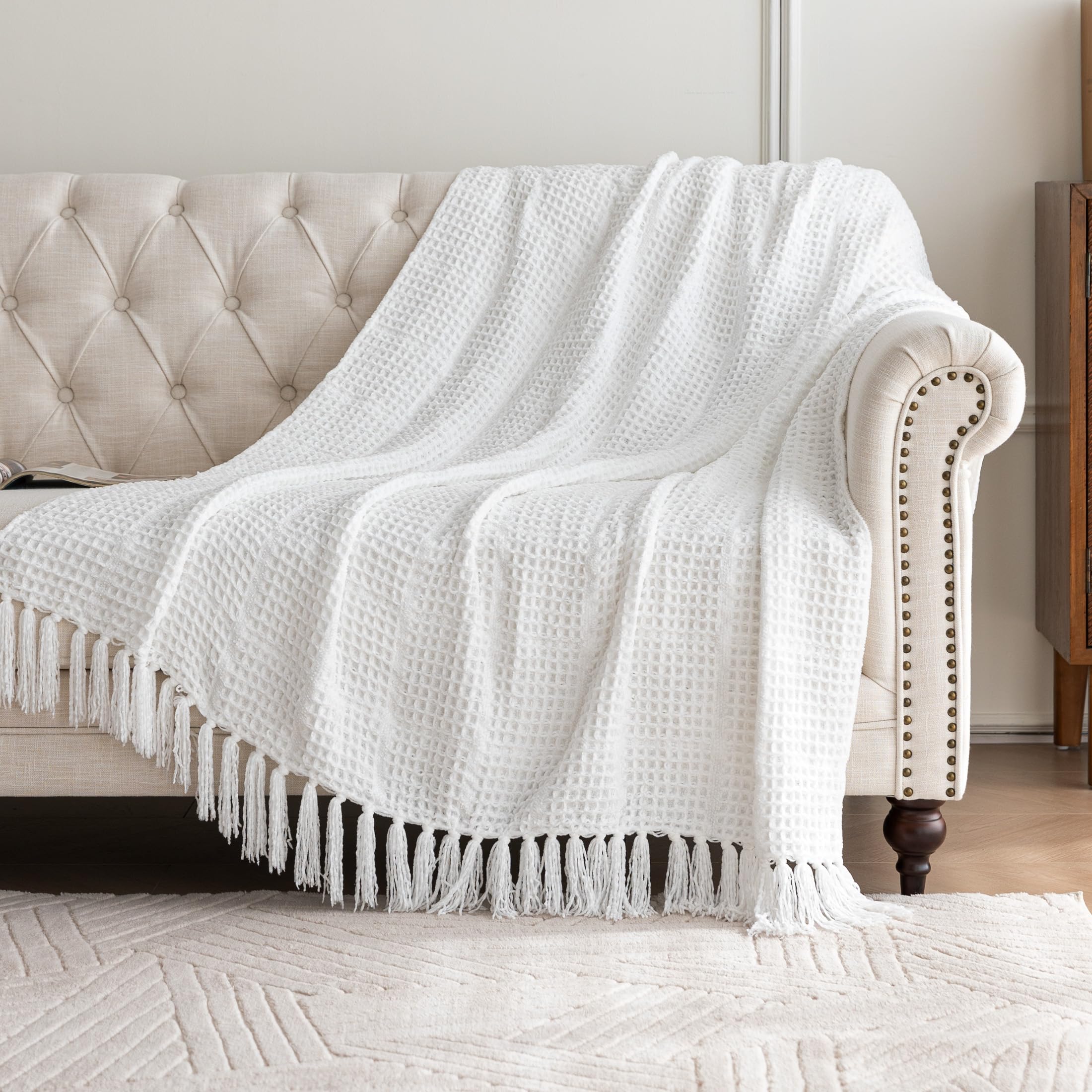 Sonive Throw Blanket Large Sofa Throw Thick 410 GSM White 127x152cm