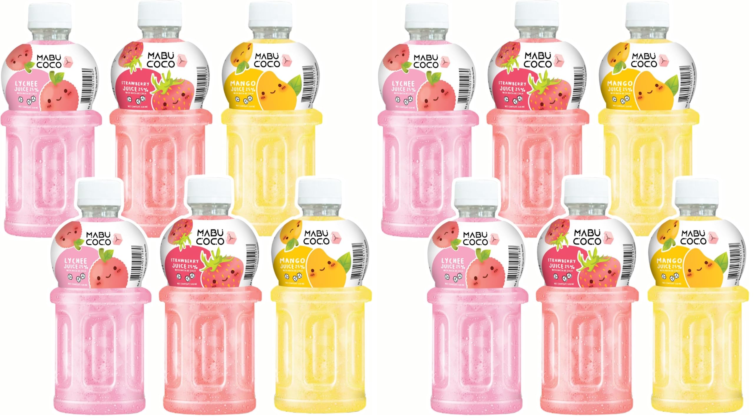 Mabu Coco Juice With 25% Nata De Coco | Refreshing Taste | Assorted Flavours: Lychee, Mango, Strawberry (From Grape Concentrate) | Pack of 12 (320ml Each)-image-20