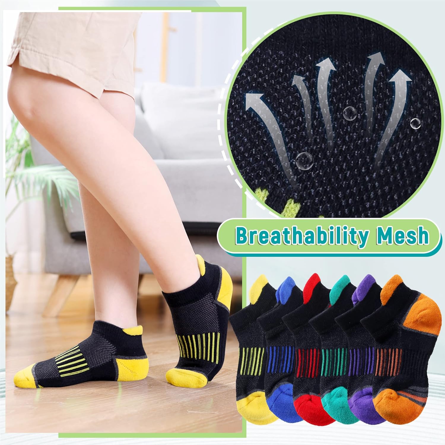 Eyean Boys Athletic Half Cushioned Ankle Socks Kids Cotton Sport Low Cut Socks 6 Pairs - Image 3