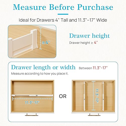 Miniatura 7 de Vtopmart Paquete de 16 separadores de cajones para ropa, 4 pulgadas de alto 11.3 a 17 pulgadas, organizador de cajones de tocador ajustable y