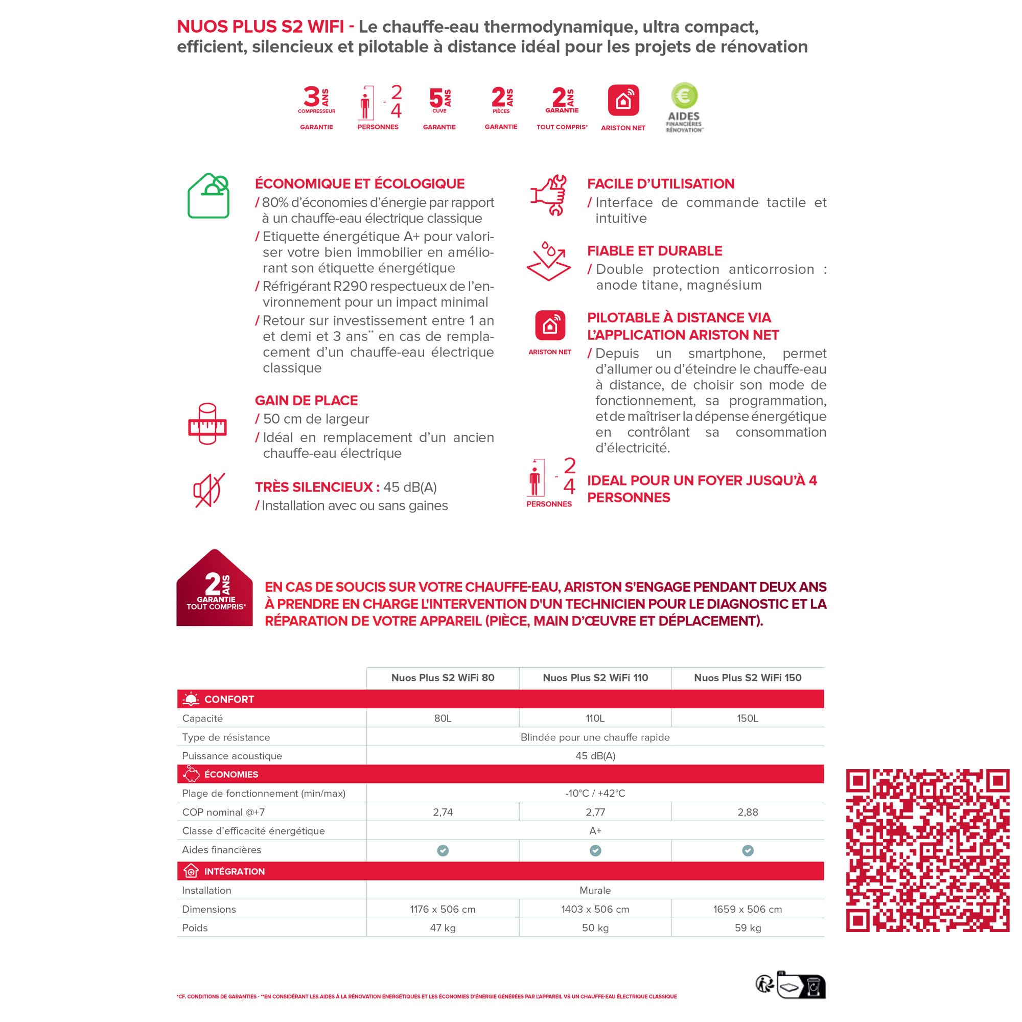 Ariston NUOS PLUS WIFI - Scaldabagno Termodinamico 110 litri - Risparmio energetico 80% - Funzione fotovoltaica - Progettato e realizzato per essere installato in Francia