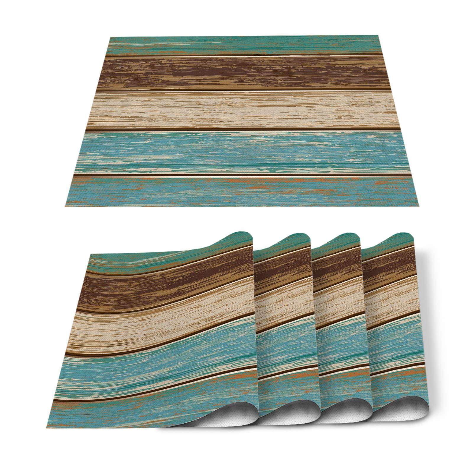 Teal Placemat For Dinning Table,Placemats Set Of 6-Cotton Linen Waterproof Cloth Table Mat-Easy Clean Place Mat,Machine Wa...