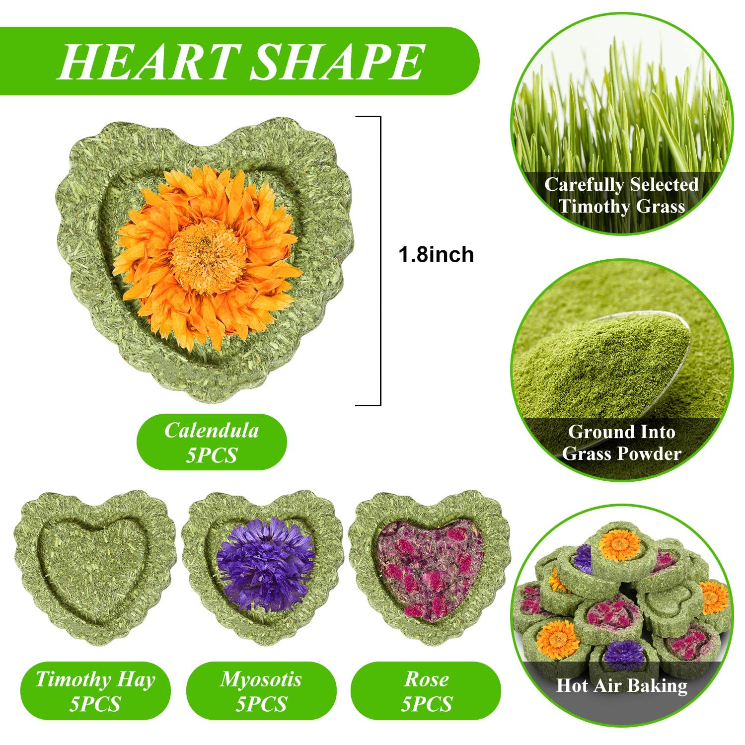 SYWHXY 20PCS Bunny Chew Toys, Rabbit Toys for Bunny's Teeth, Chinchilla, Hamster, Guinea Pig & Pig, Organic Timothy Hay Cakes for Teeth Grinding & Dental Health