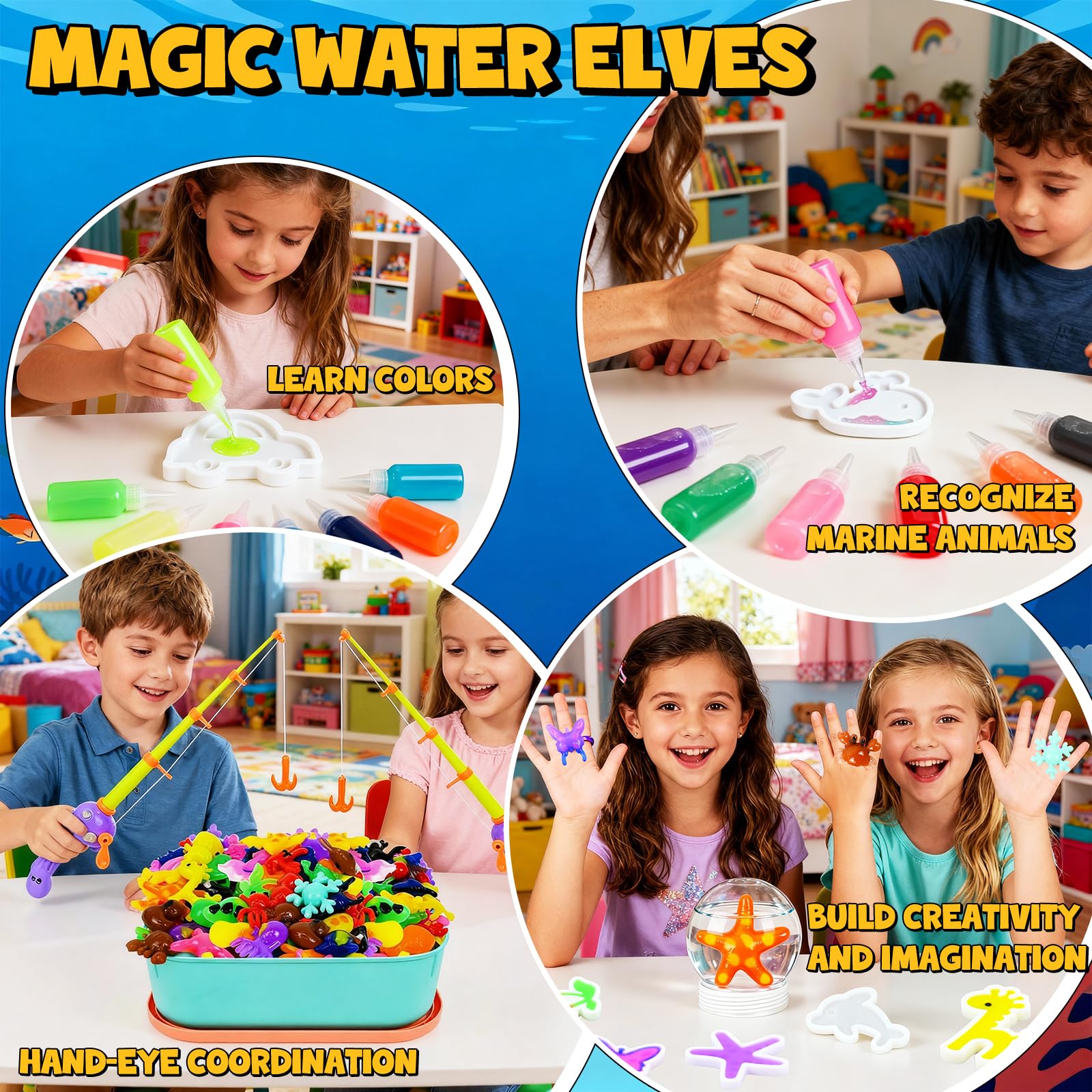 JONRRYIN Acqua Gel Set Creativo, 62 PCS Magico Water Elf Kit con 16 Formine, Gel D'acqua Magico Che Brilla al Buio Kit Elfi Magici Regalo per Bambini 4+
