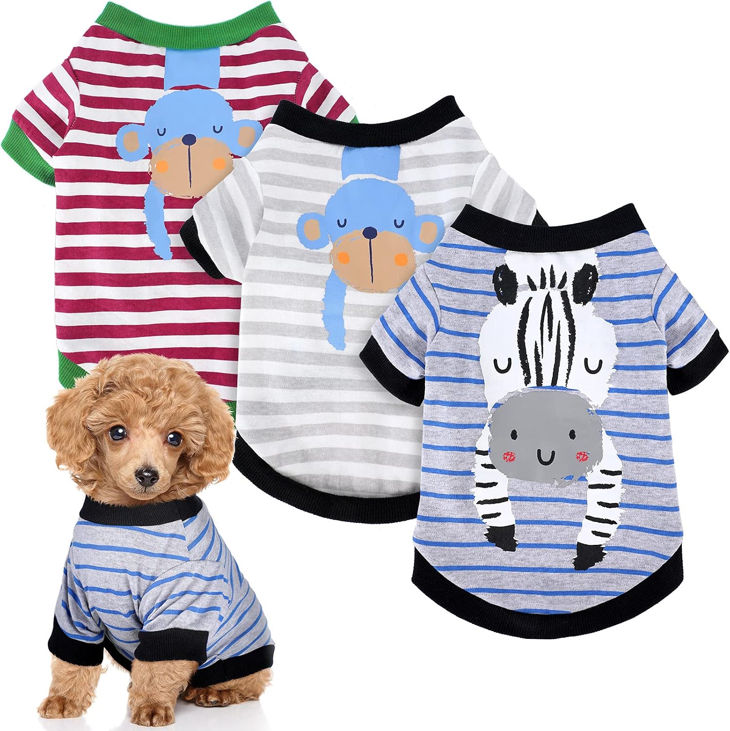 3 Pieces Pet Daily Striped Shirts Printed Puppy Pet Shirts Soft Breathable T-Shirt for Cute Dog Sweatshirt Pet Puppy Clothes (Black and…