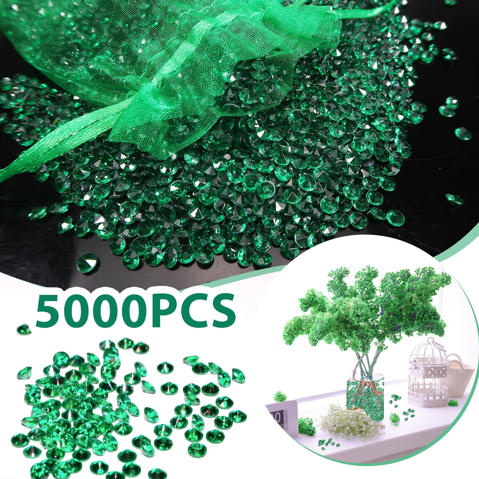 TOAOB 5000pcs Dark Green Table Scatter Crystals Acrylic Diamonds Rhinestones 4.5mm for Table Decorations Wedding Decoration Bridal Shower Decoration - Image 3