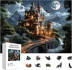 GLOBLELAND 300Pcs Night Magic Castle Wooden Jigsaw Puzzles for Adults 11.22x15.16inch Colorful Dragon and Castle Wood Puzzles for Holidays Birthday Gifts