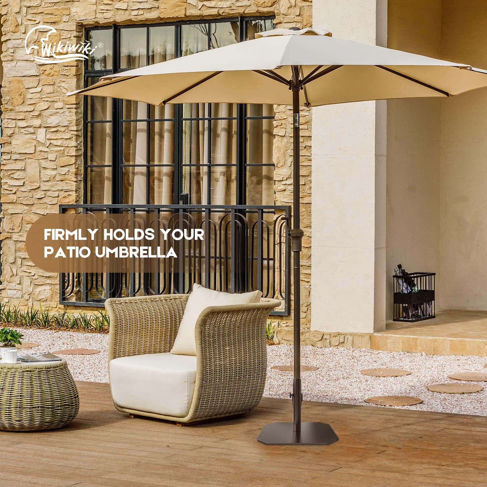cheap umbrella patio set PHI VILLA Black 8-Piece Metal Outdoor Patio Dining Set with Umbrella and Elegant Stackable Chairs
