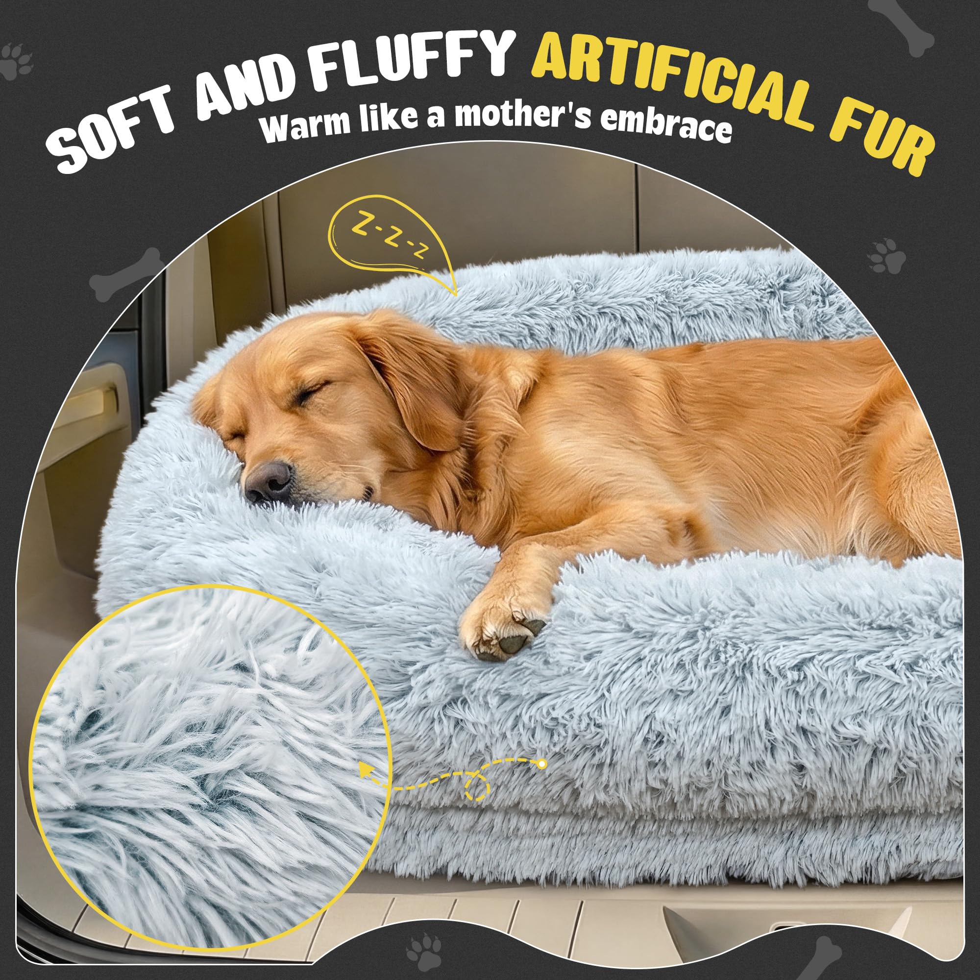 Perro Grande Coche Asiento, Suave Cuscino Coche Perros, Enorme Cama Acolchada Para Perro, Alfombrilla Extraíble Impermeable y Lavable, Suave y Antideslizante Asiento Trasero y Maletero, Gris Claro